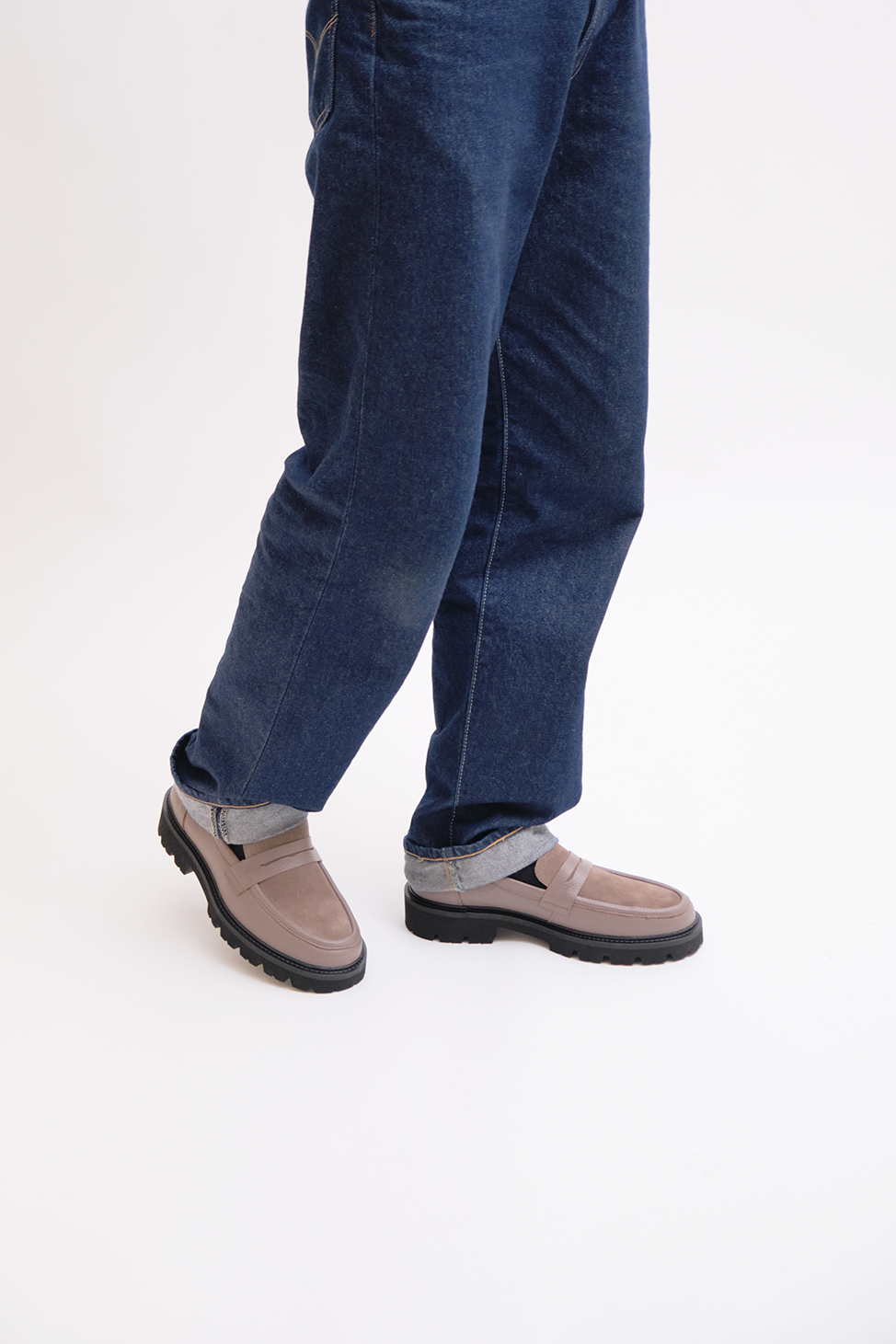 Lightweight Chunky Loafer | Dark Taupe Grained / Dark Taupe Suede