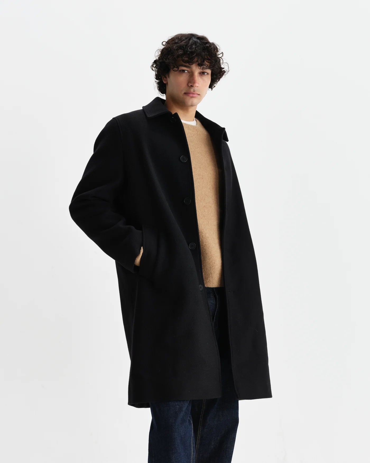 Stan Coat Plain Wool Twill | Black
