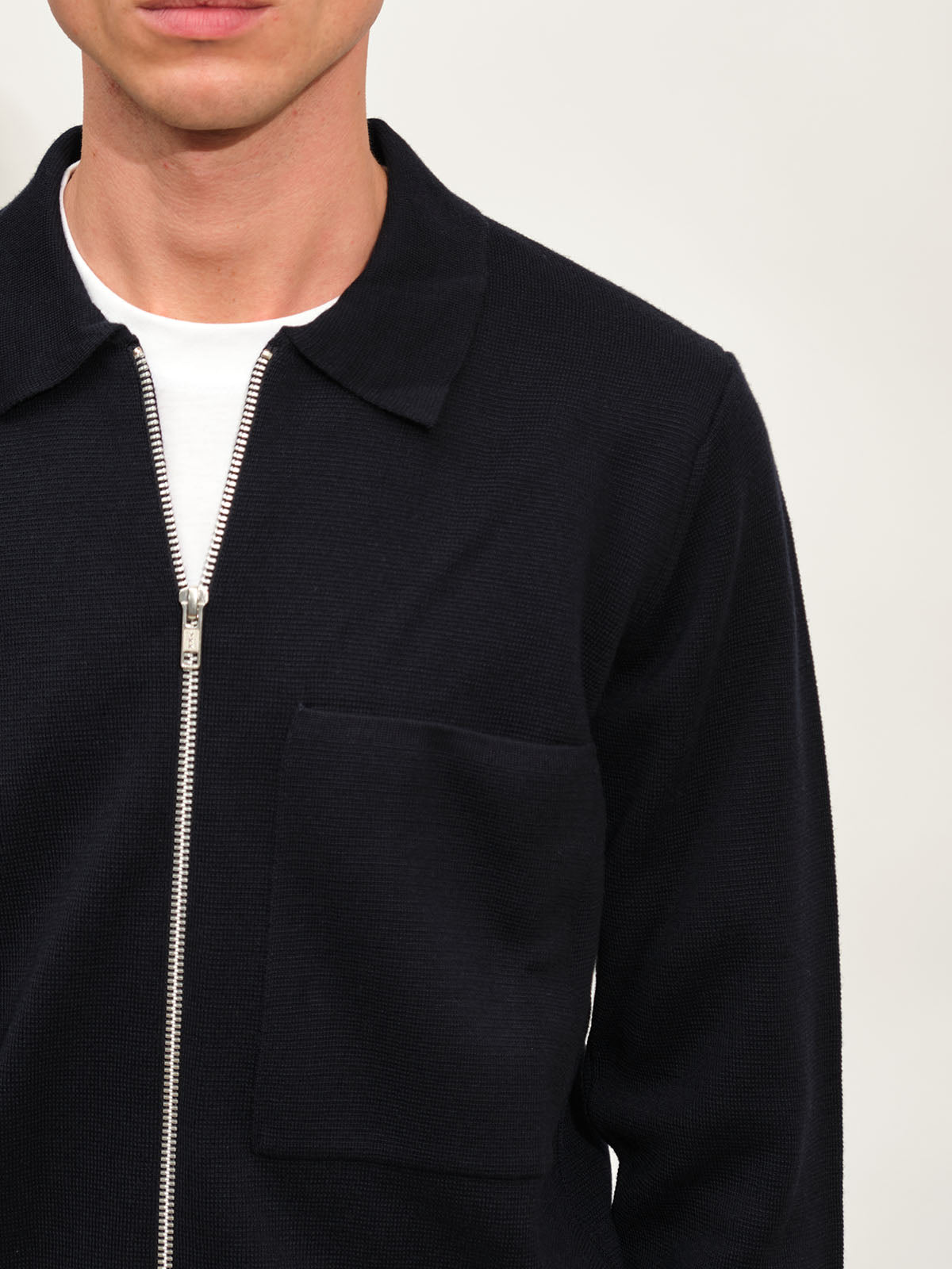Knitted Zip Overshirt  | Navy