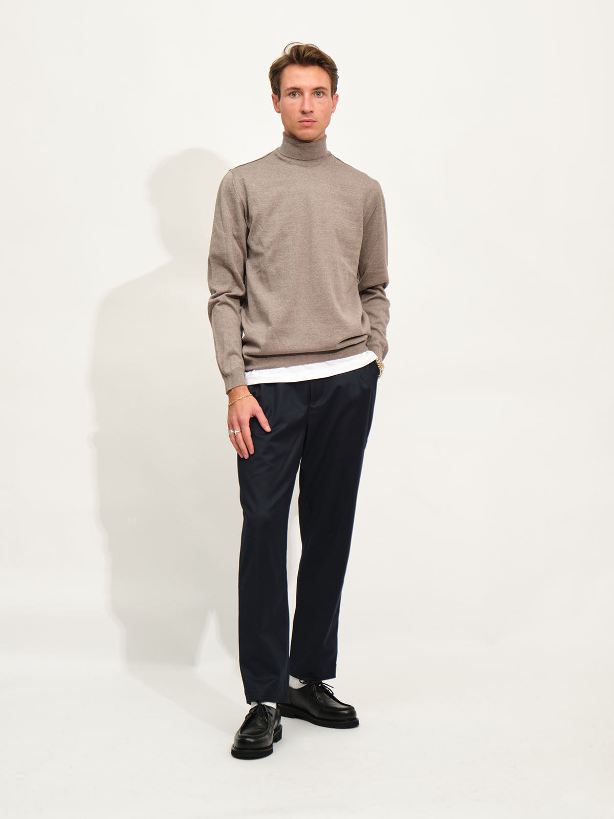 Extrafine Merino Roll Neck Knit | Taupe