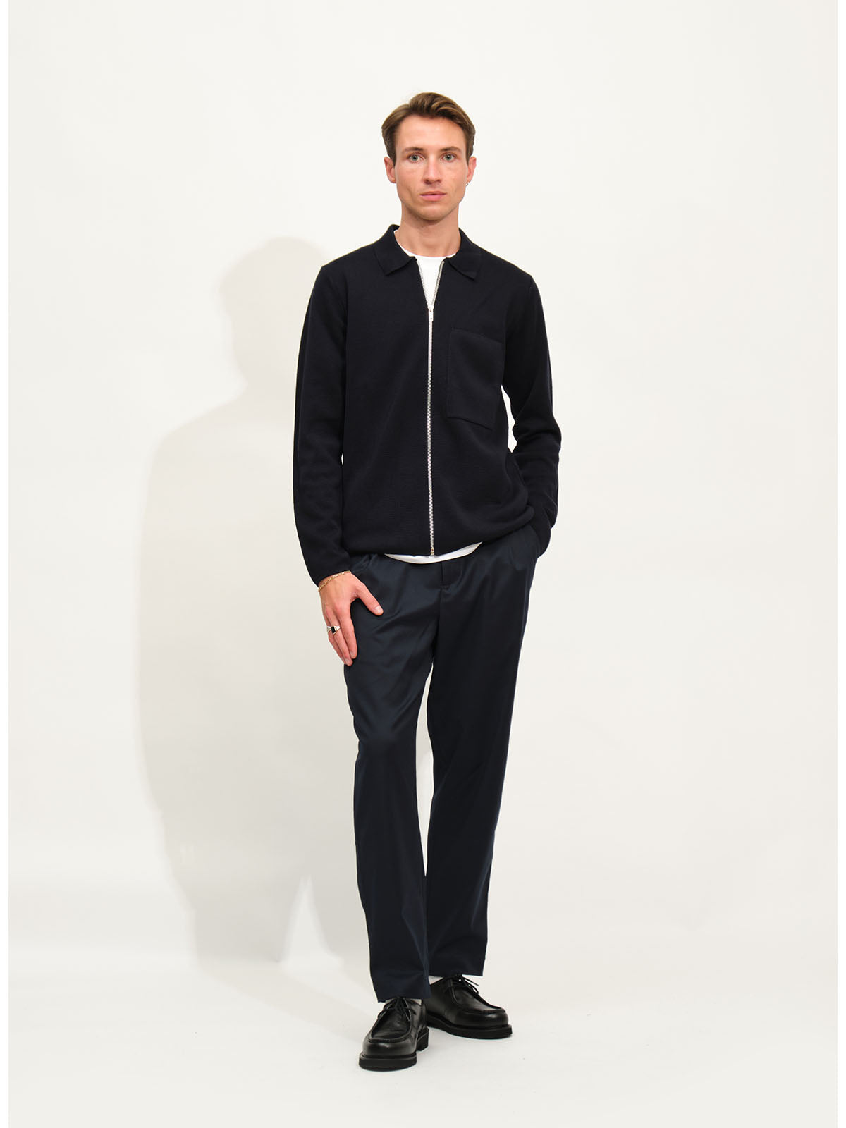 Knitted Zip Overshirt  | Navy