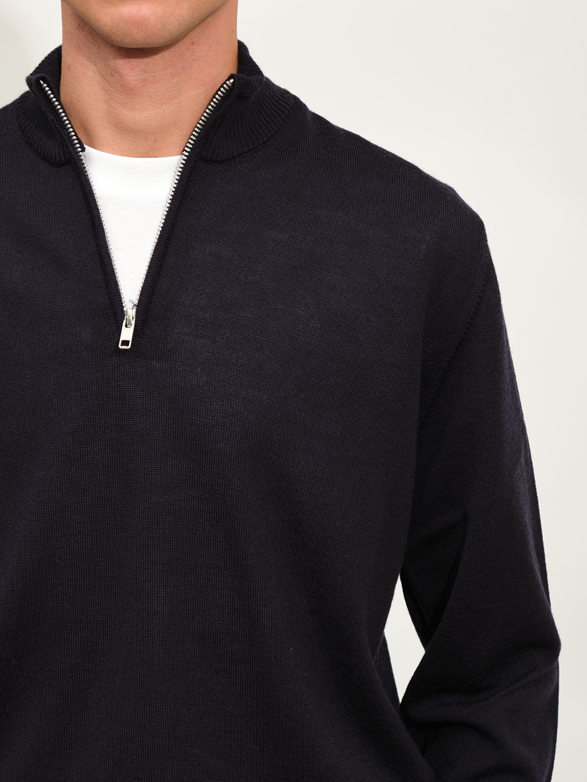 Extrafine Merino Half Zip Knit | Dark Navy