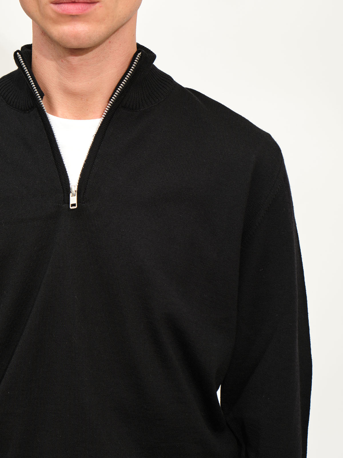 Extrafine Merino Half Zip Knit | Black