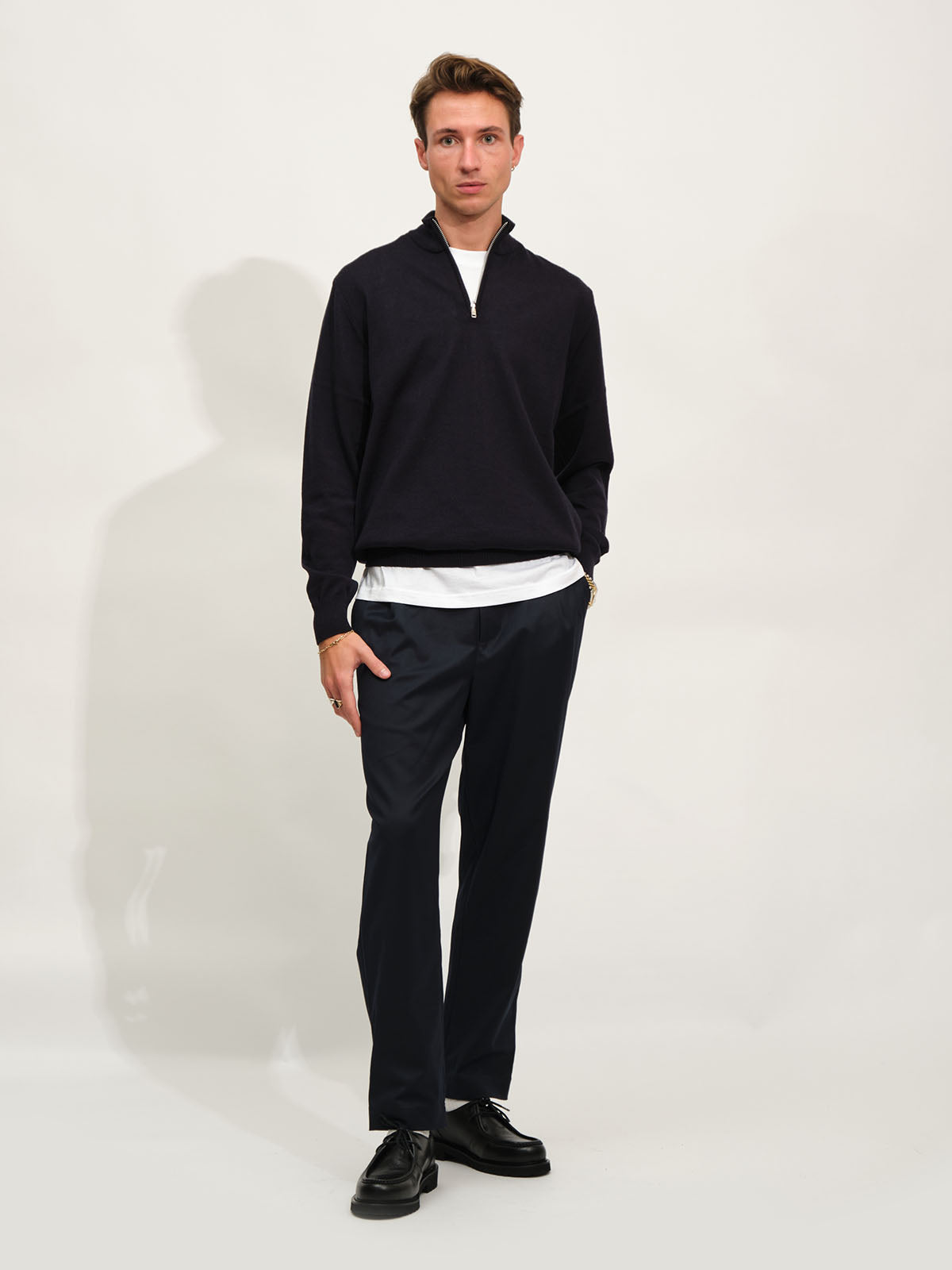 Extrafine Merino Half Zip Knit | Dark Navy