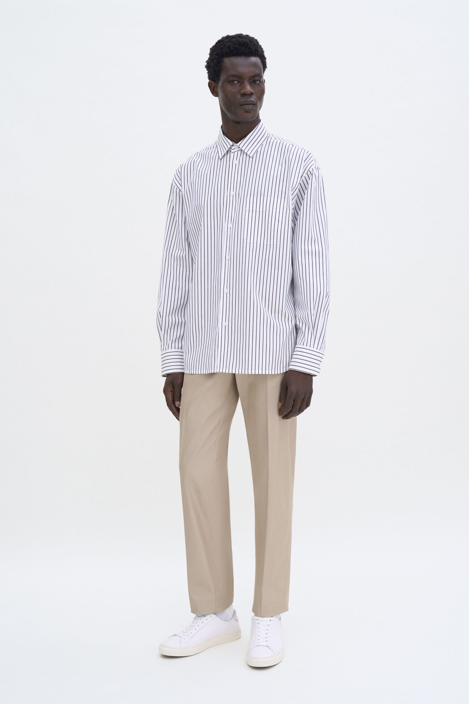 Striped Cotton Poplin Shirt | Coffee/White