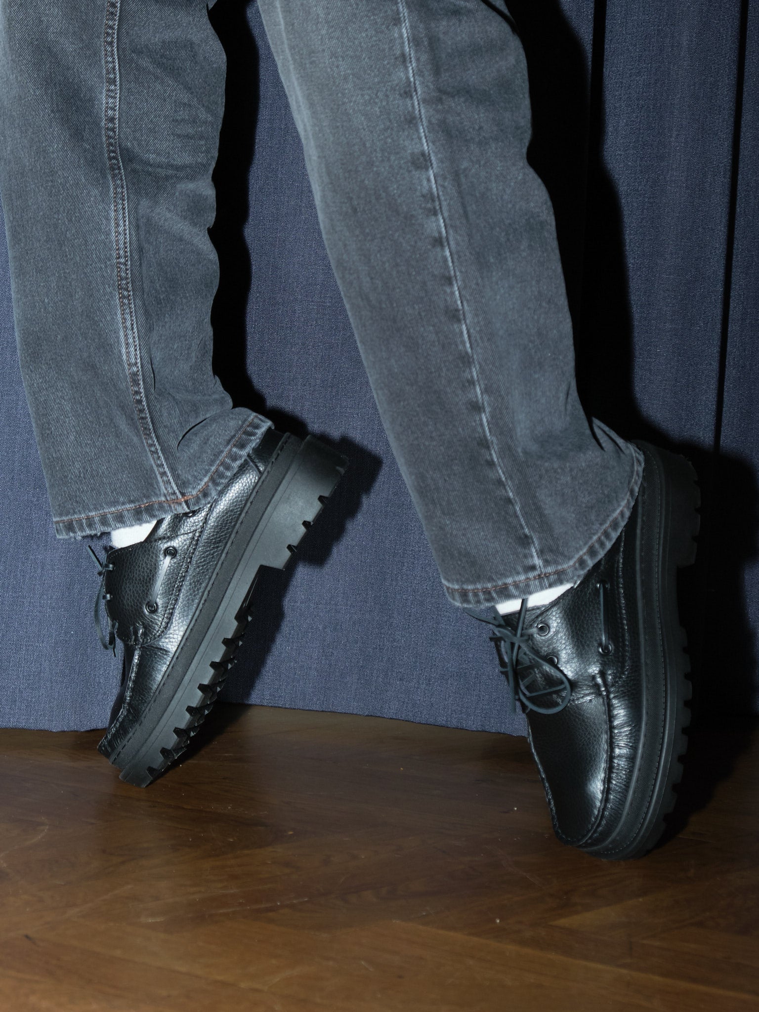 CHUNKY BOAT Shoe | GRAINED LEATHER BLACK