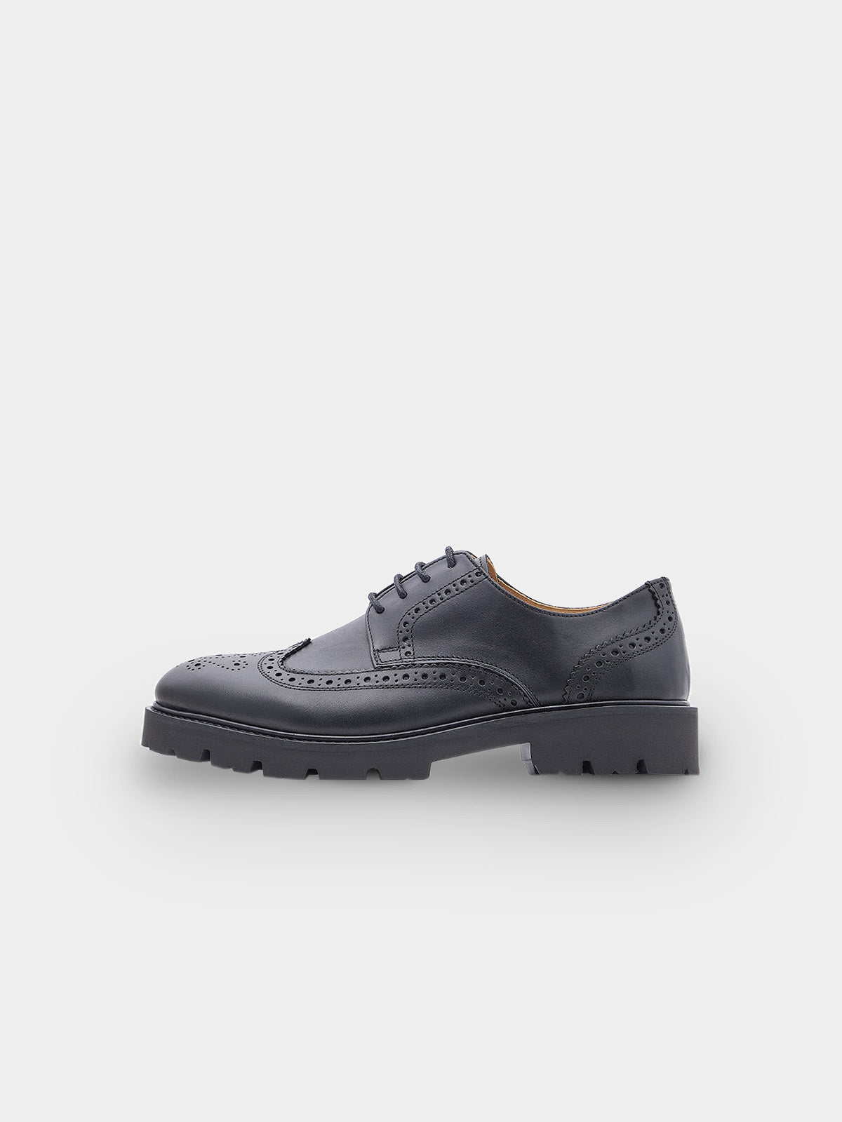 Klassisk brogue læder sko til herre i sort læder