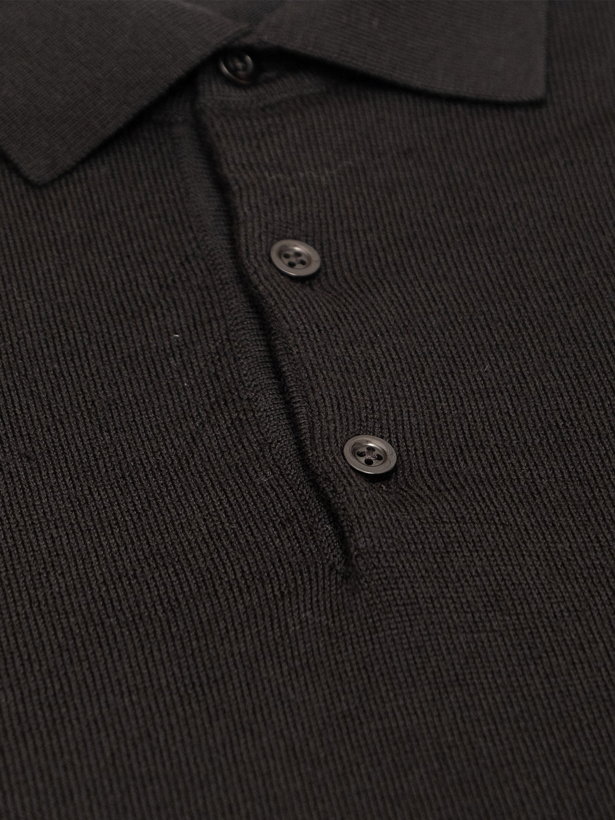 Extrafine Merino Long Sleeve Polo | Black