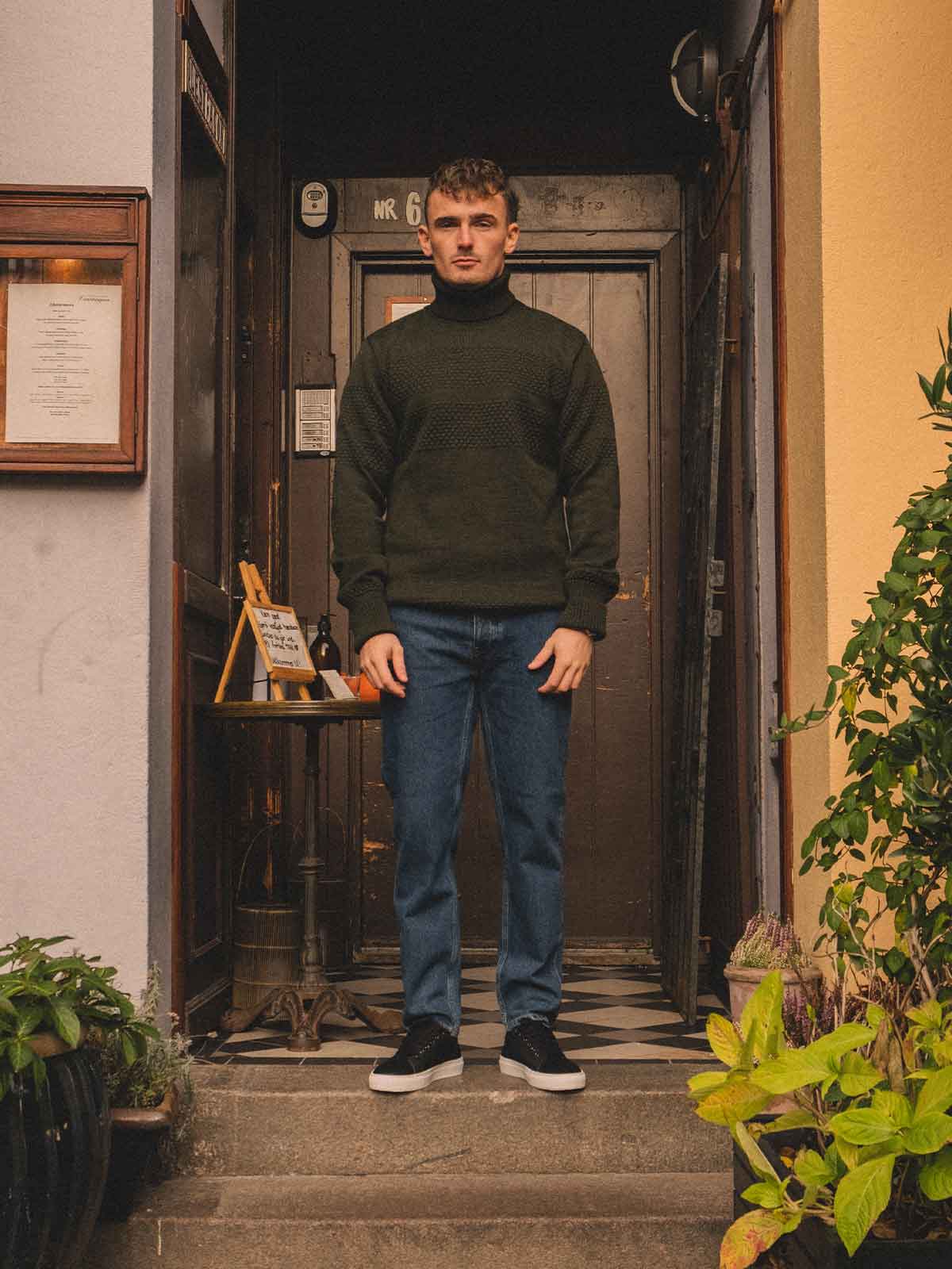 Fisherman Roll Neck Knit | Army