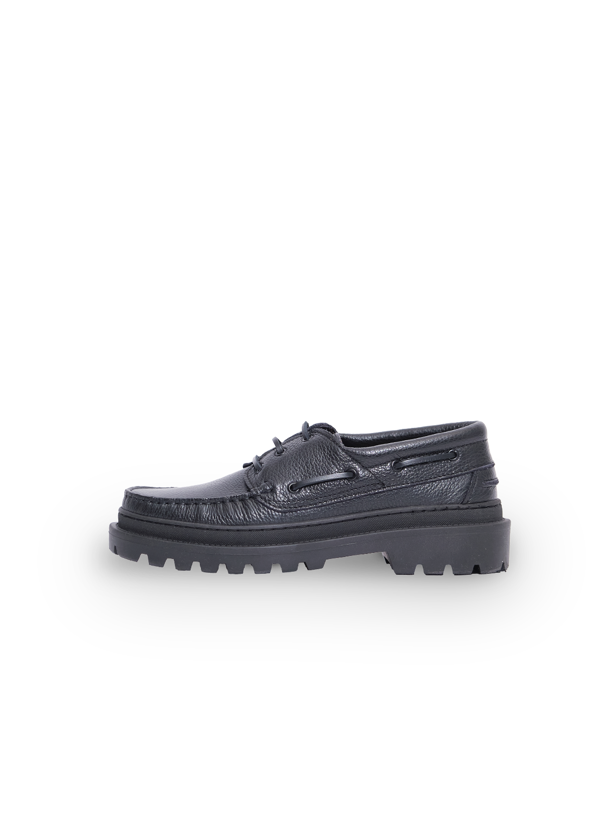 CHUNKY BOAT Shoe | GRAINED LEATHER BLACK