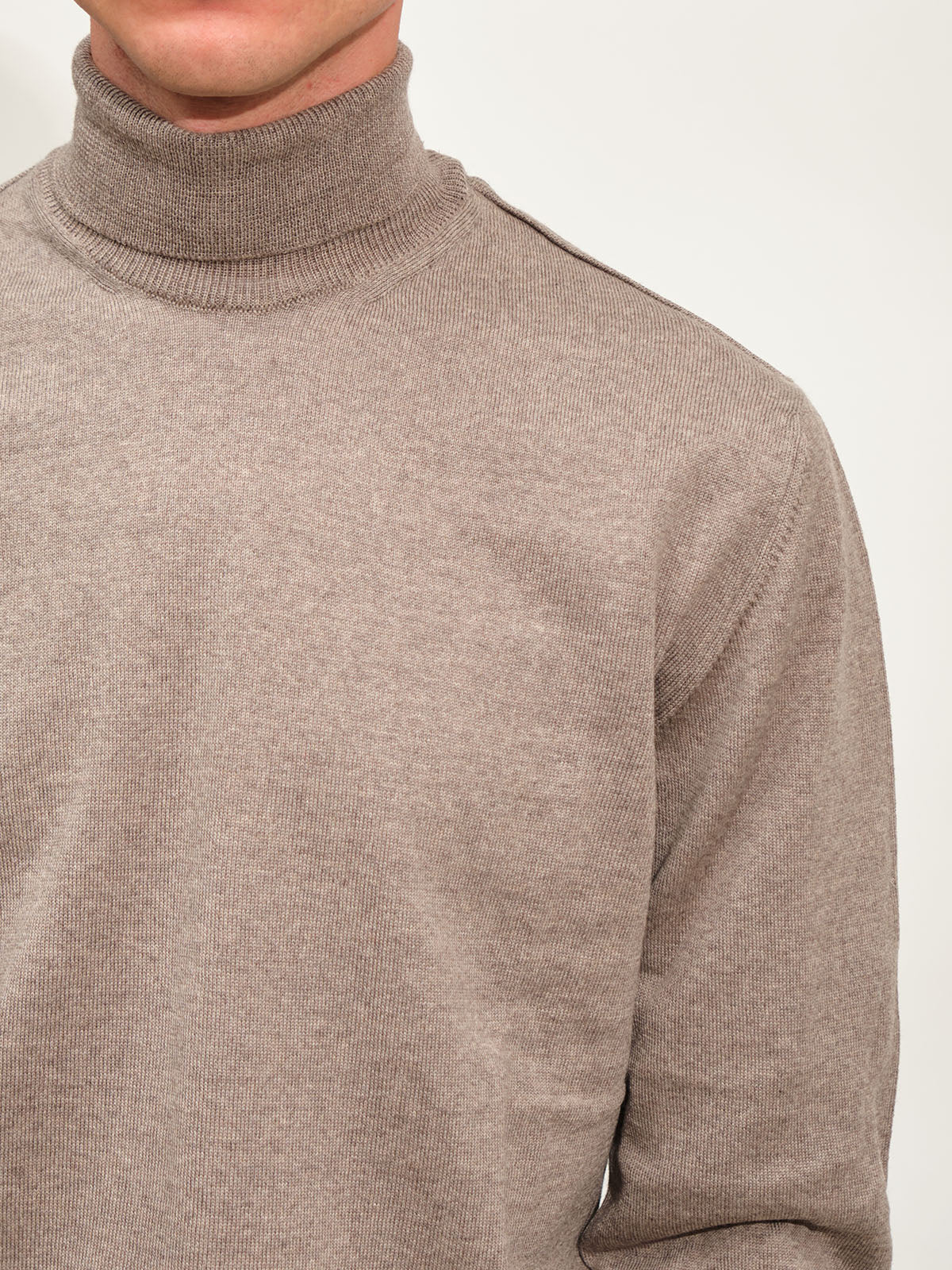 Extrafine Merino Roll Neck Knit | Taupe