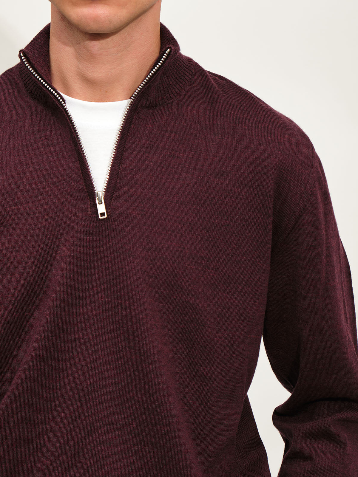 Extrafine Merino Half Zip Knit | Burgundy