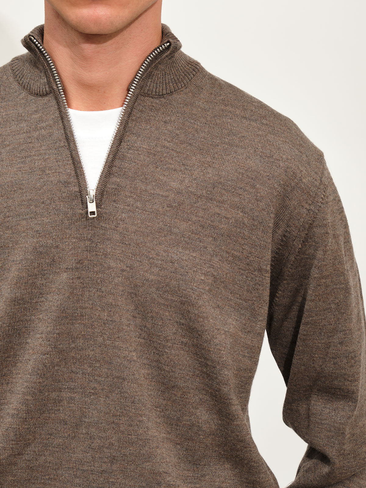 Extrafine Merino Half Zip Knit | Taupe