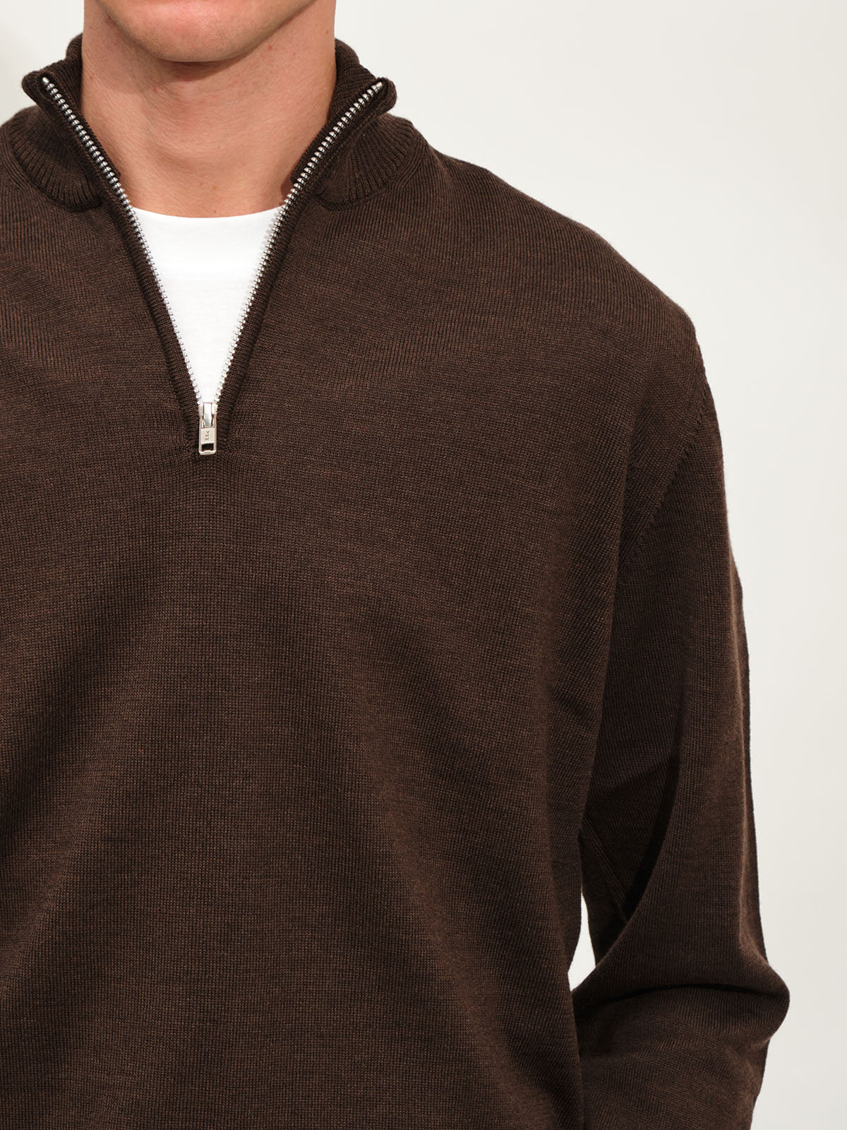 Extrafine Merino Half Zip Knit | Brown