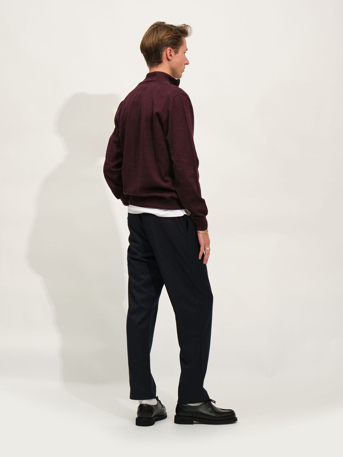 Extrafine Merino Half Zip Knit | Burgundy