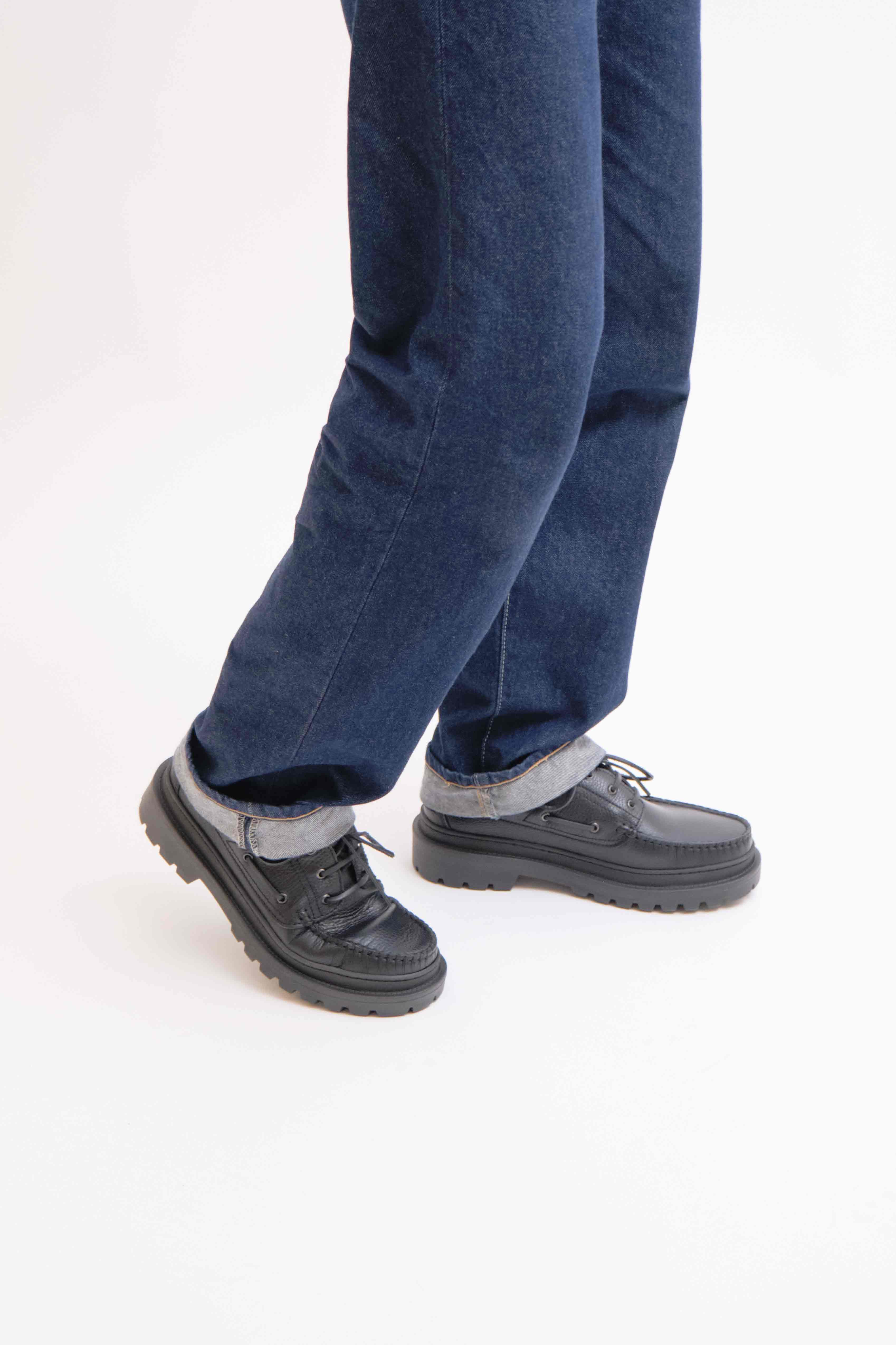 CHUNKY BOAT Shoe | GRAINED LEATHER BLACK