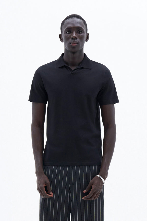 Stretch Cotton Polo T-shirt | Black