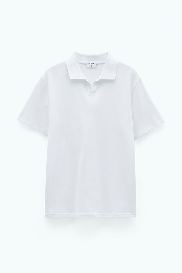 Stretch Cotton Polo T-Shirt | White