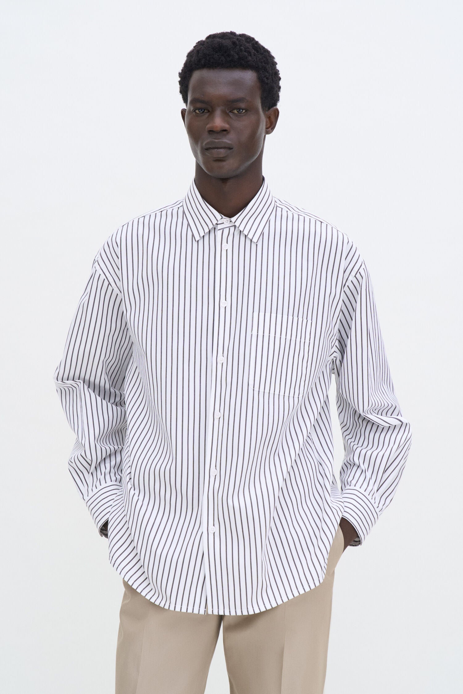 Striped Cotton Poplin Shirt | Coffee/White