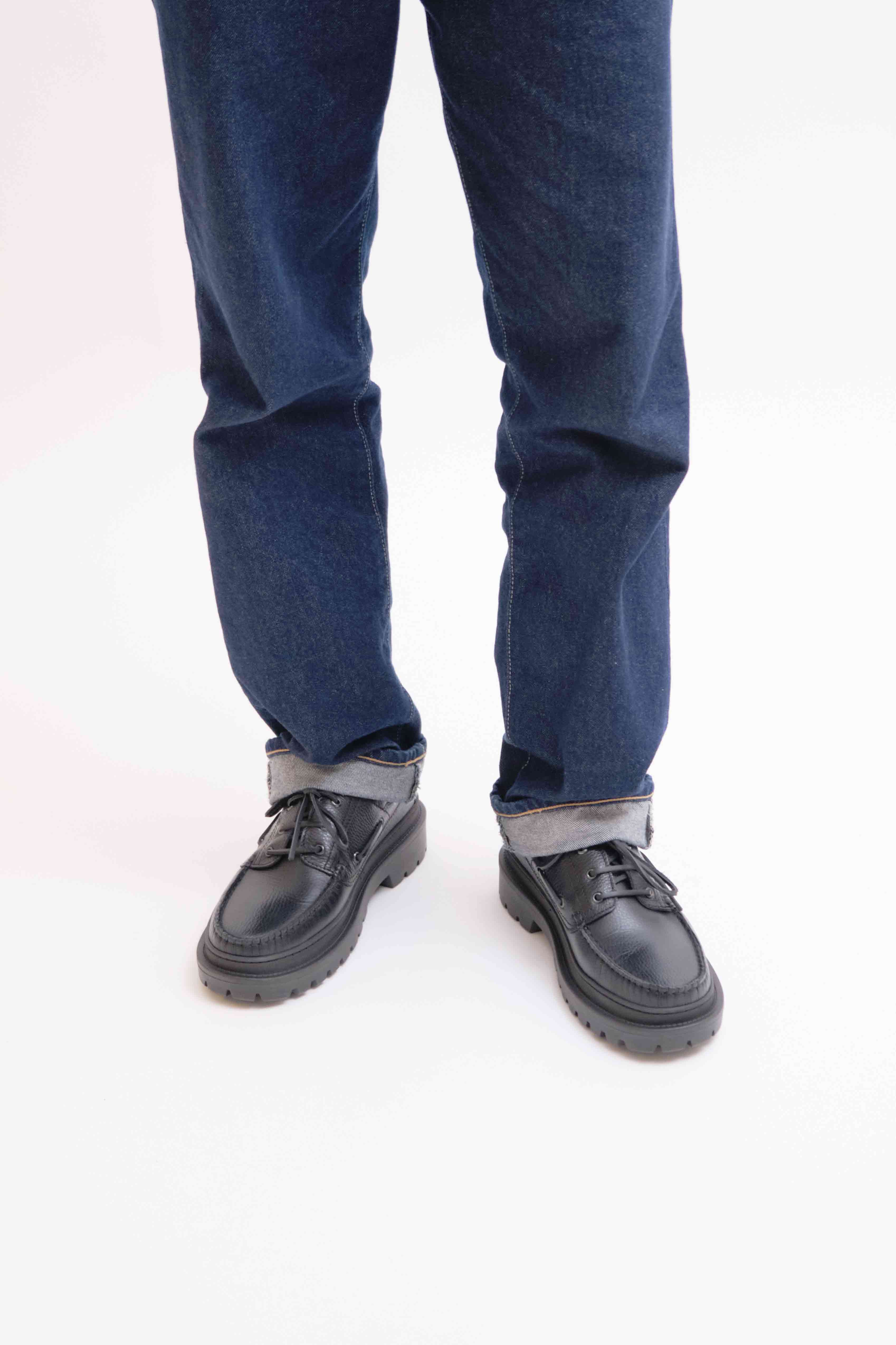 CHUNKY BOAT Shoe | GRAINED LEATHER BLACK