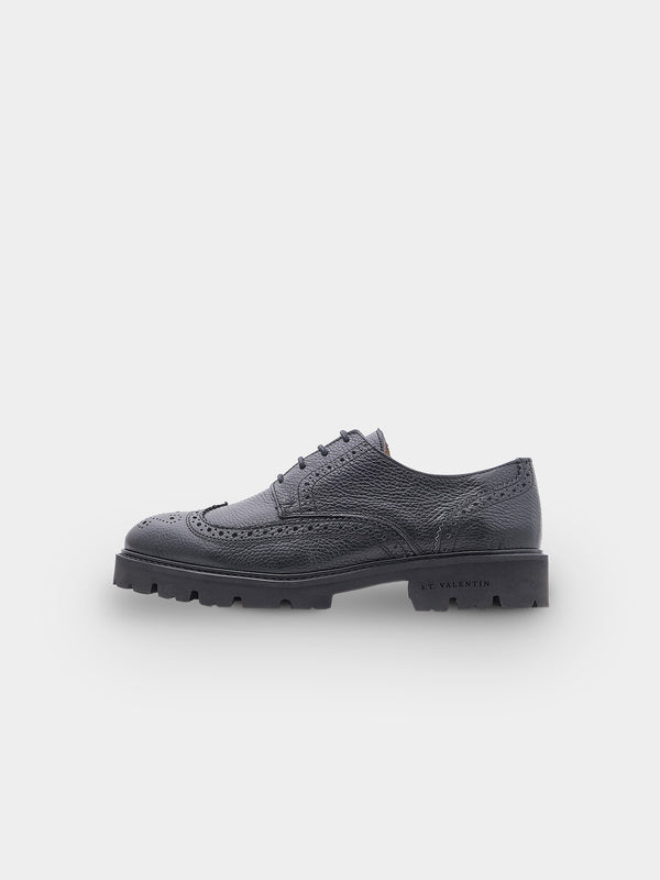 Lightweight Brogue Derby Shoe | Black Grained Leather