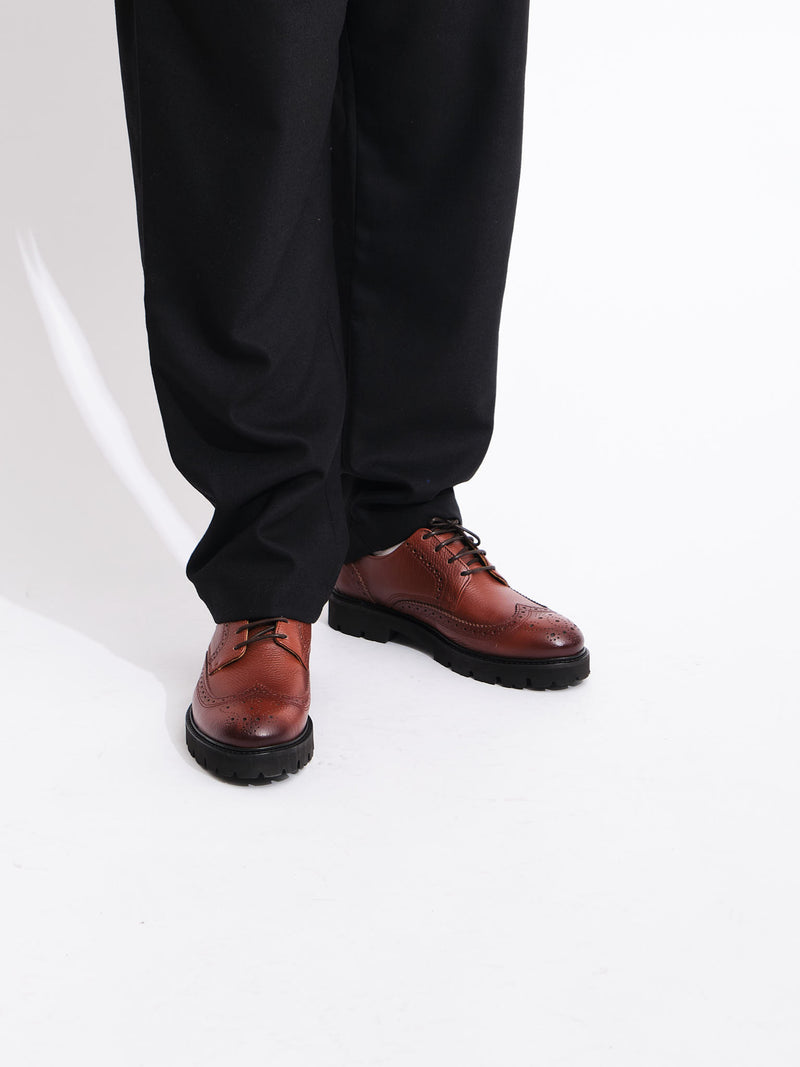 Lightweight Brogue Derby Shoe | Cognac Grained Leather