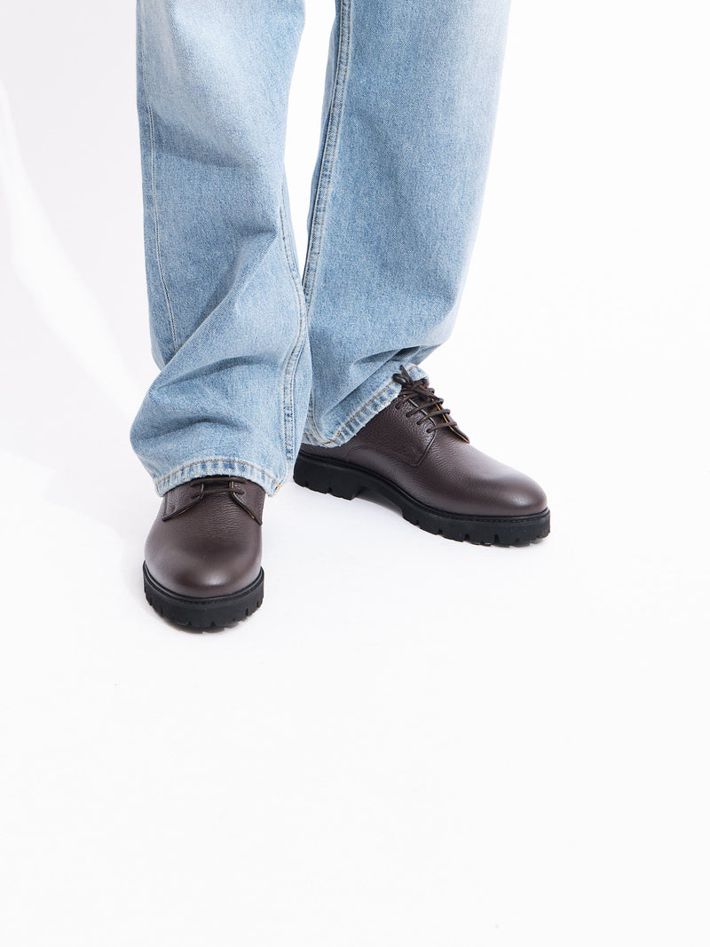 Lightweight Derby Shoe | Brown Grained Leather