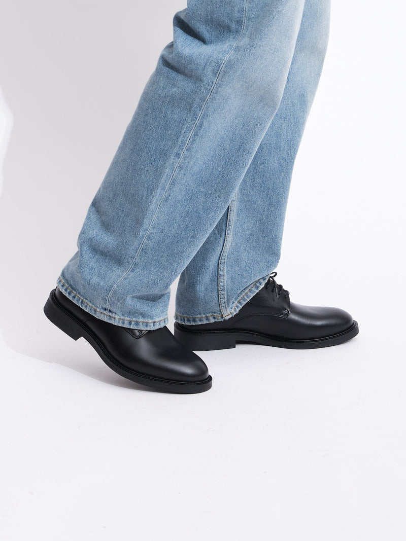 Classic Derby Shoe | Black Pull Up Leather