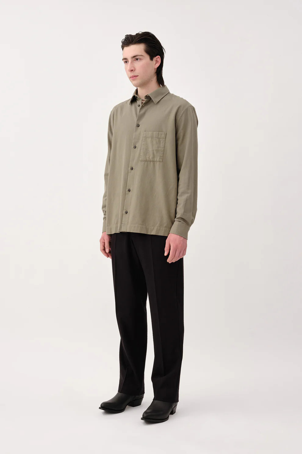 Penzo Brushed Flannel Shirt | Vetiver Green