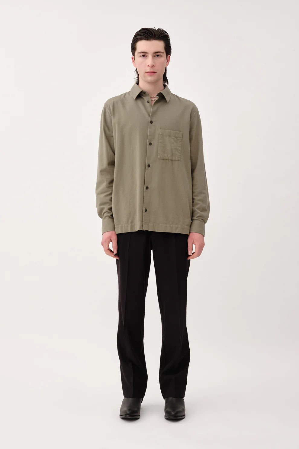 Penzo Brushed Flannel Shirt | Vetiver Green