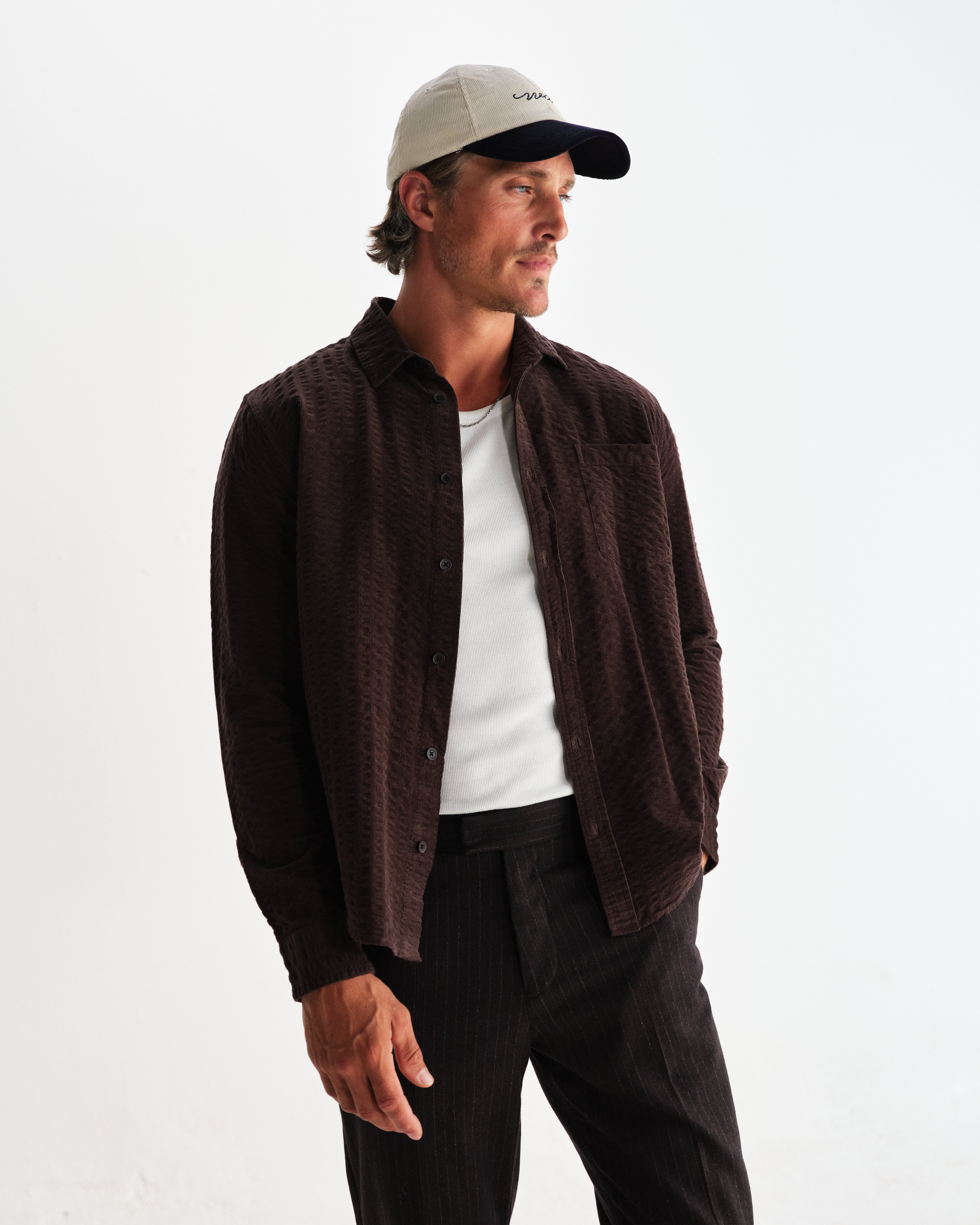 Shelly Shirt Sheersucker Cord / Dark Brown