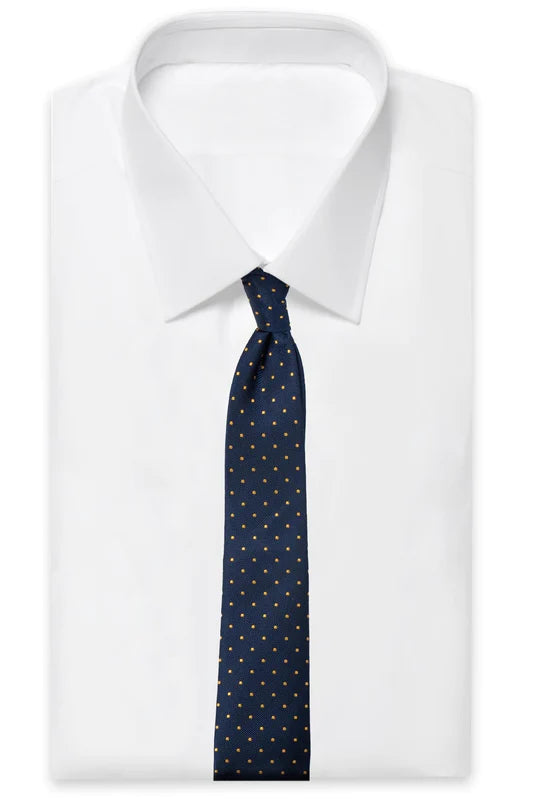 Navy Yellow Dots Silk Tie