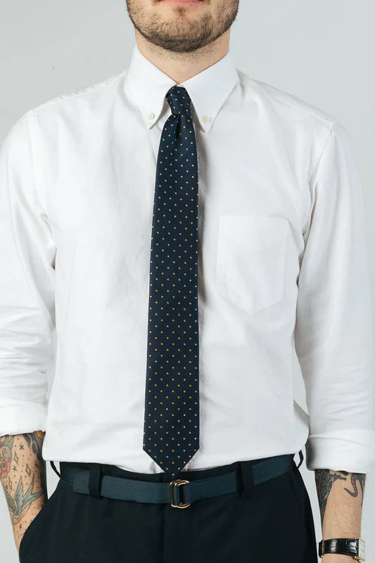 Navy Yellow Dots Silk Tie
