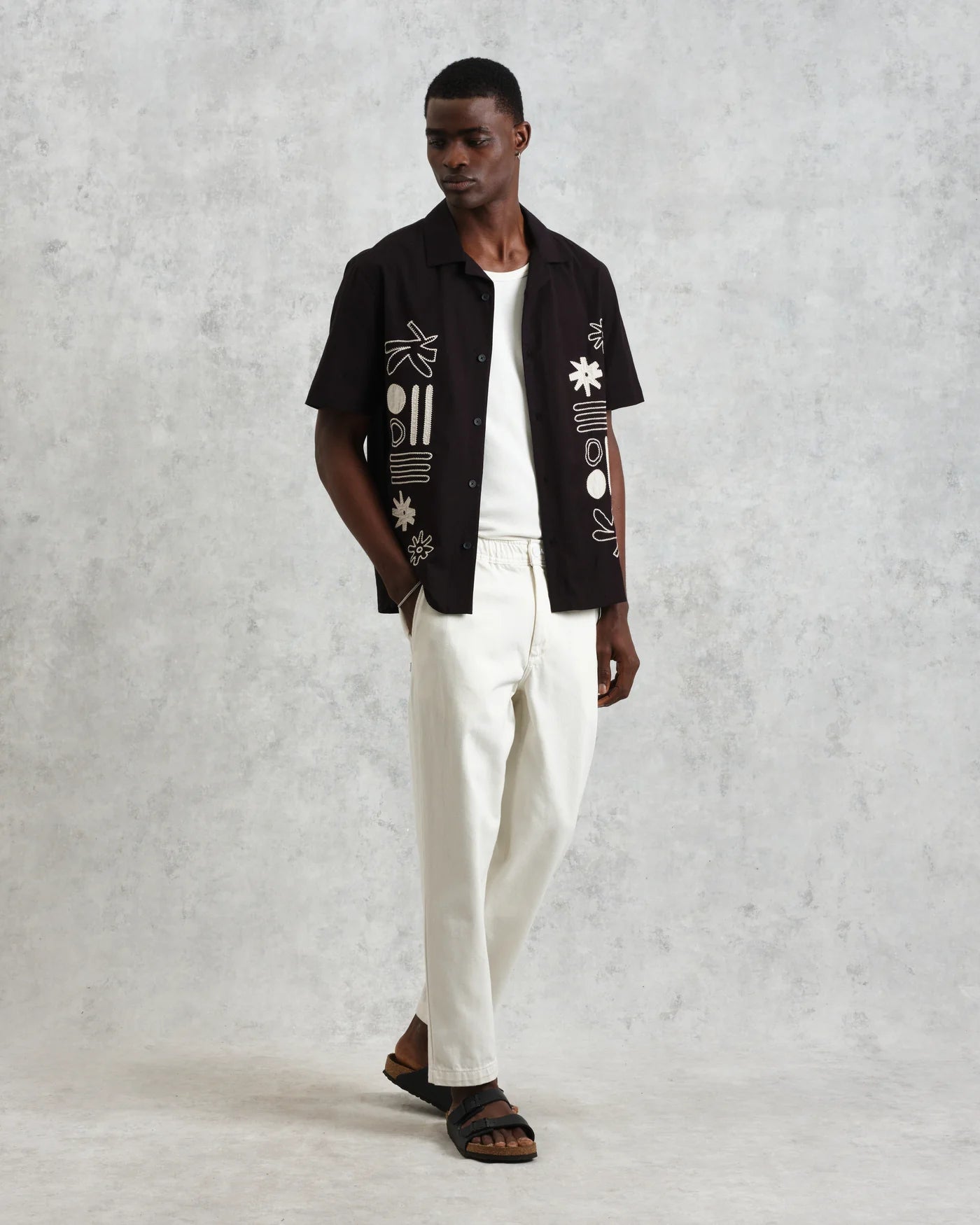 Didcot SS Shirt Abstract Applique Black / Ecru