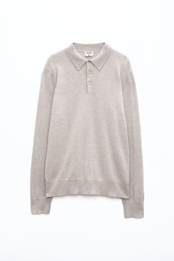 Knitted Polo Shirt | Beige Melange