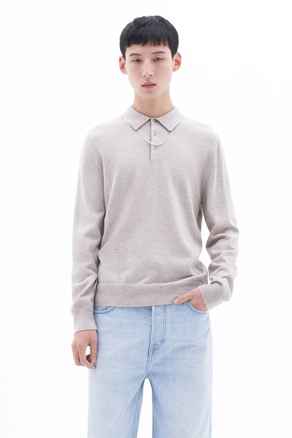 Knitted Polo Shirt | Beige Melange