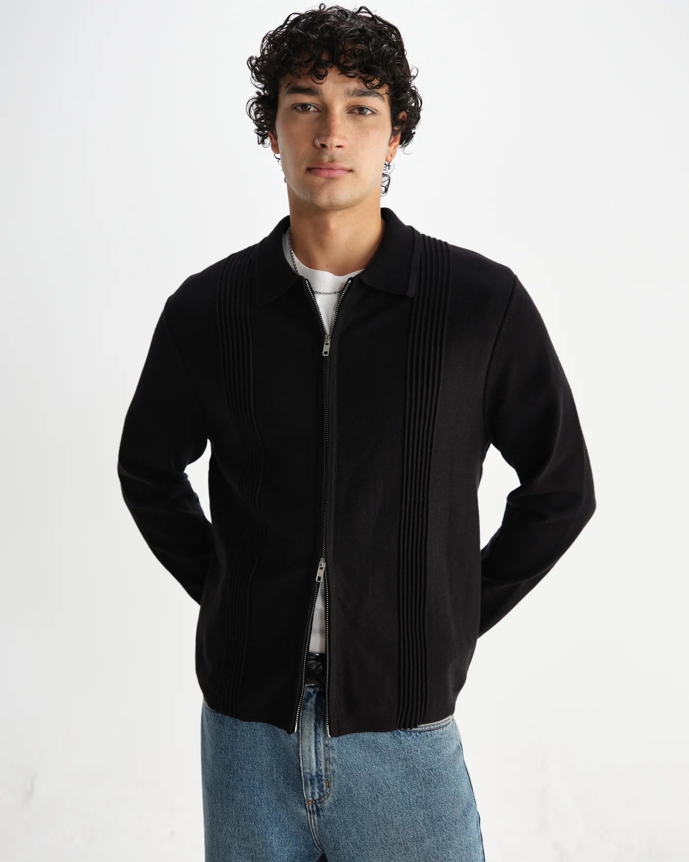 Lennox Zip Polo Milano Ripple Stripe | Black
