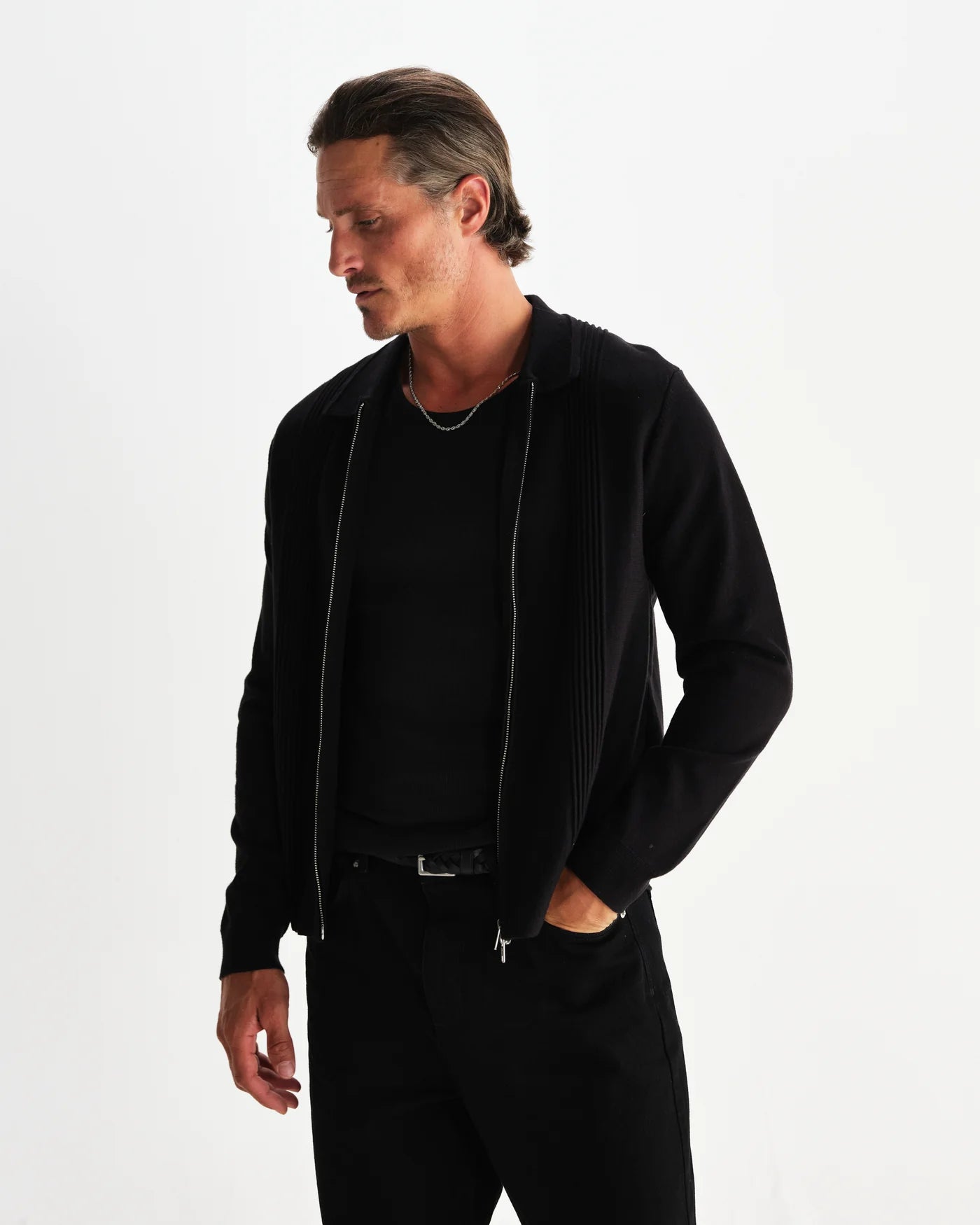 Lennox Zip Polo Milano Ripple Stripe | Black