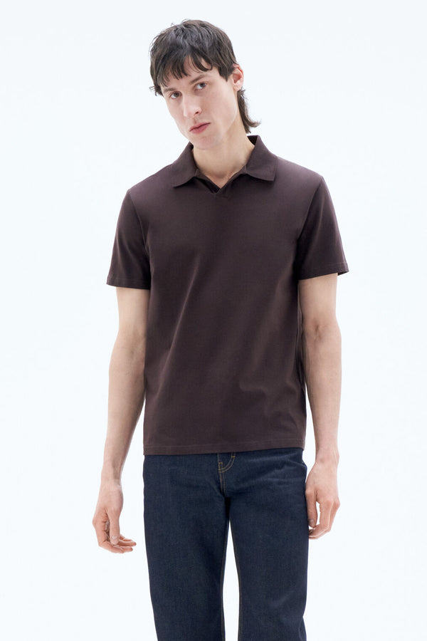 Stretch Cotton Polo T-Shirt | Dark Chocolate