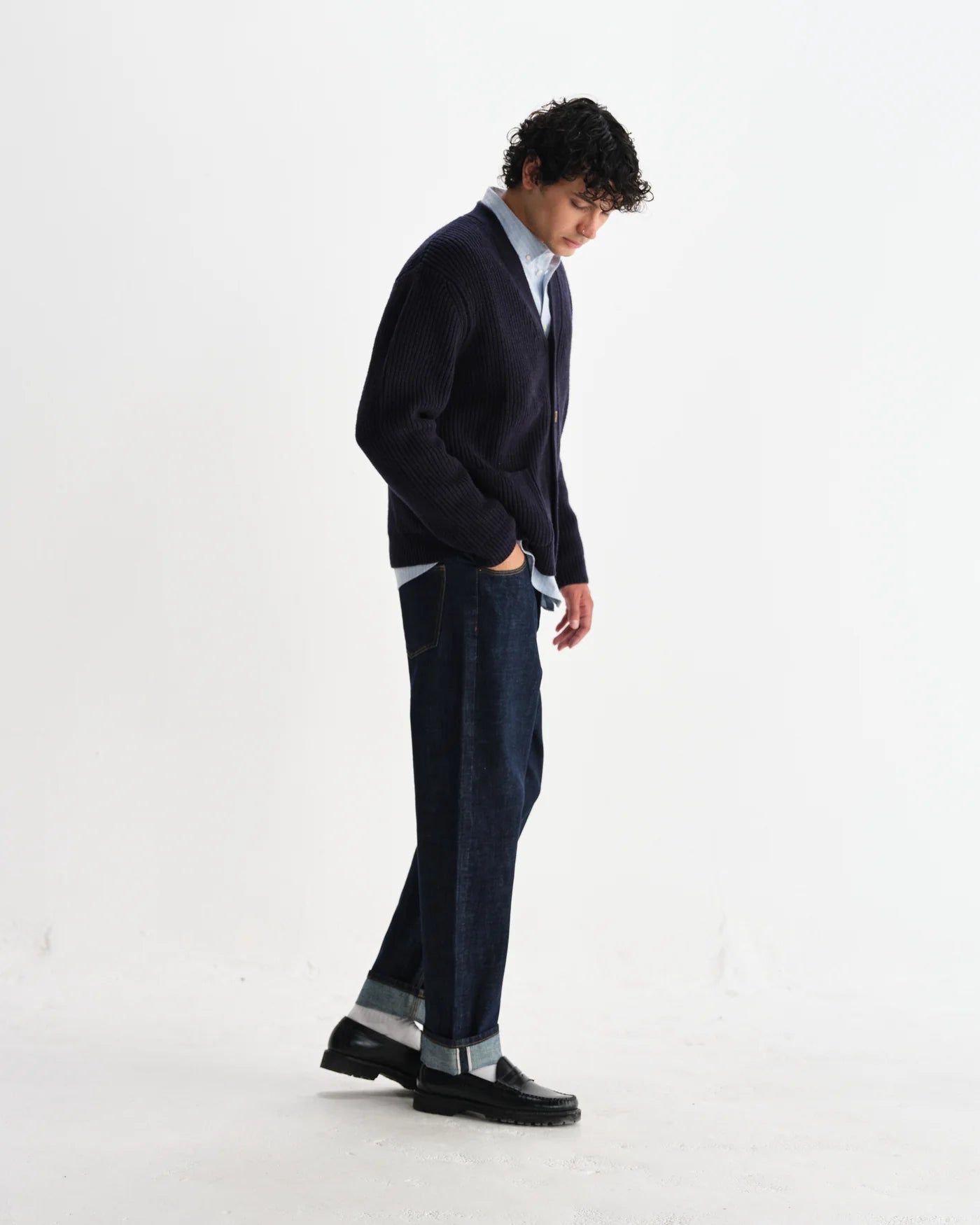 Walker Cardigan Rib Stitch | Navy