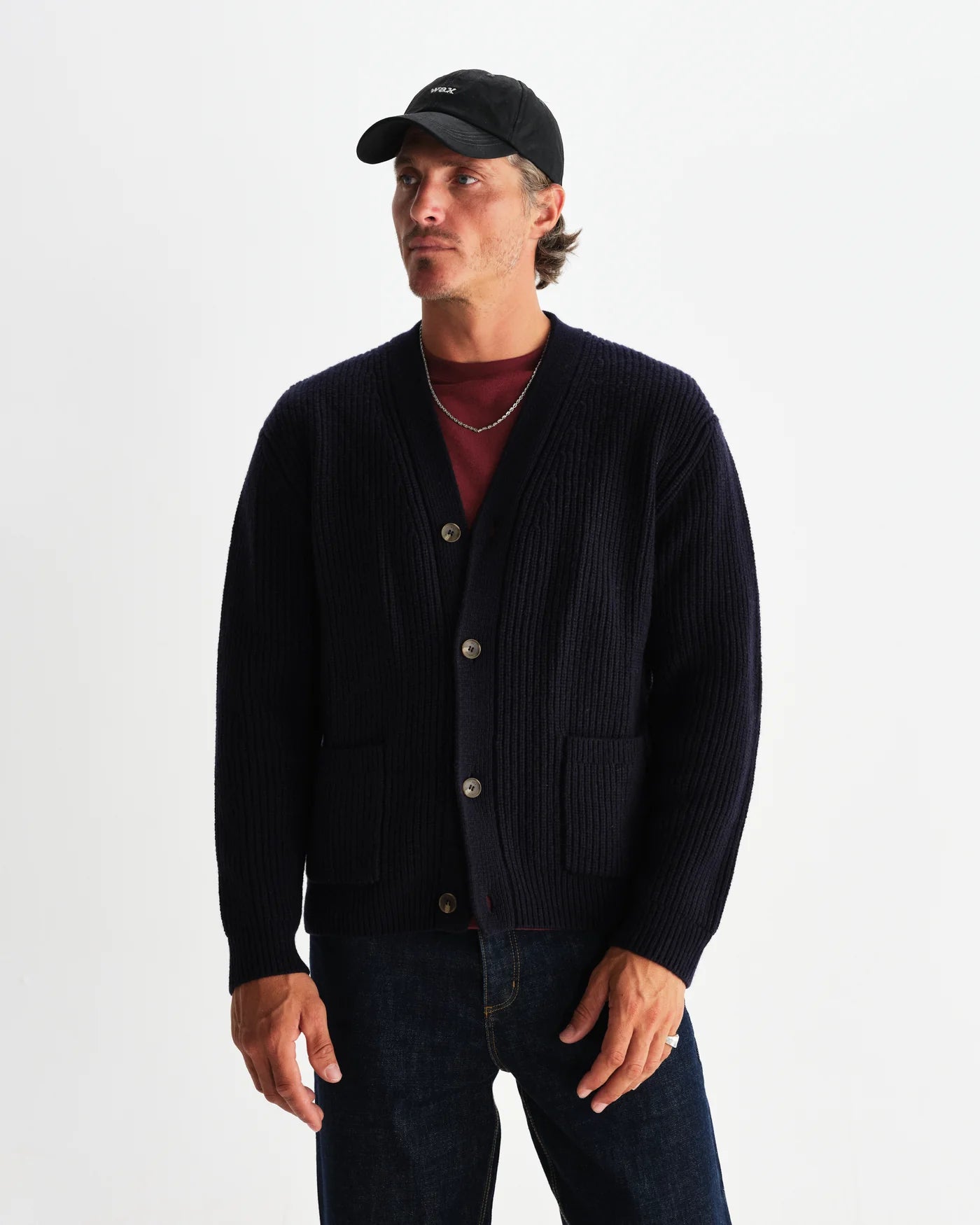 Walker Cardigan Rib Stitch | Navy