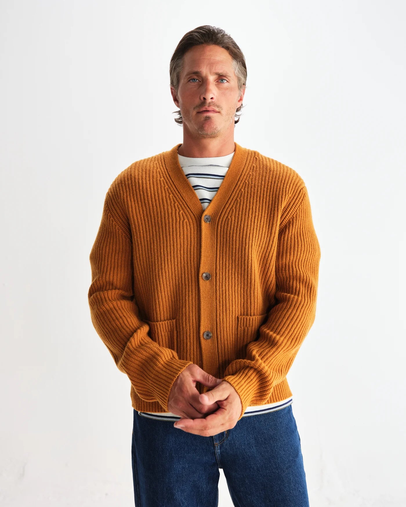 Walker Cardigan Rib Stitch | Ochre