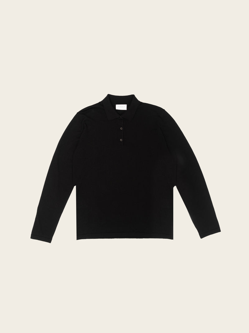 Extrafine Merino Long Sleeve Polo | Black