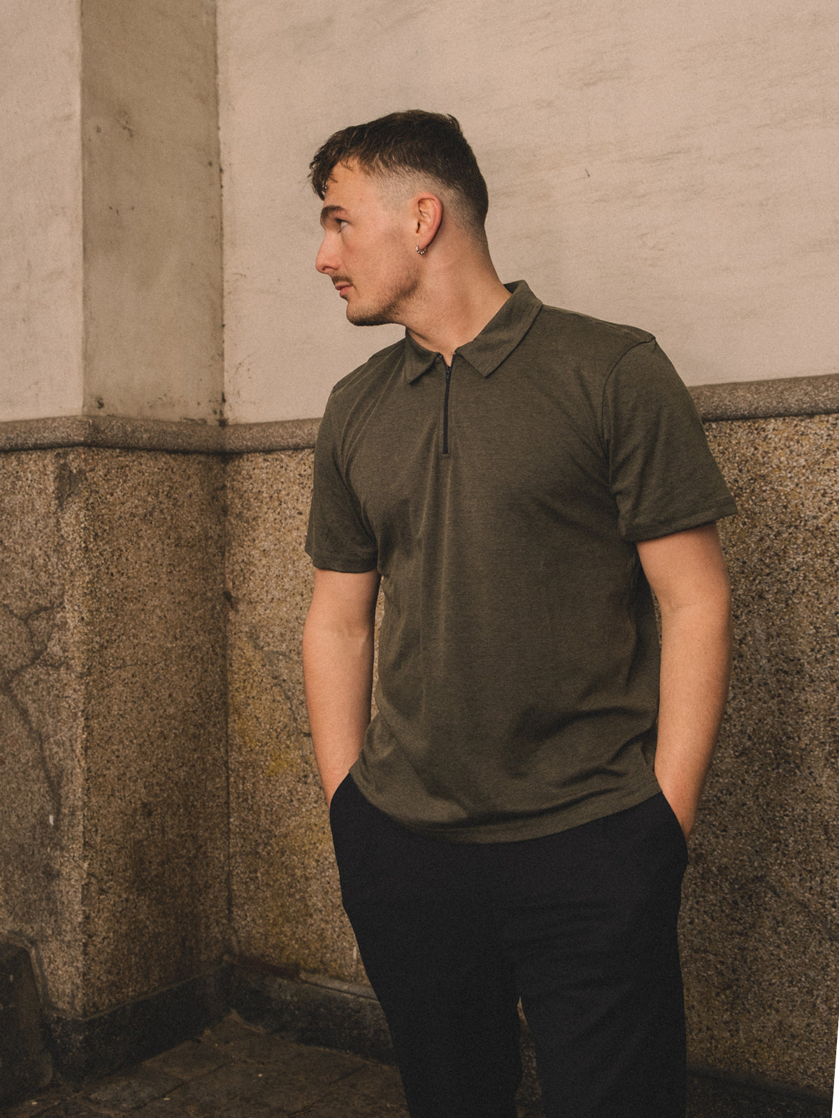 Lightweight Half Zip Polo Tee | Army